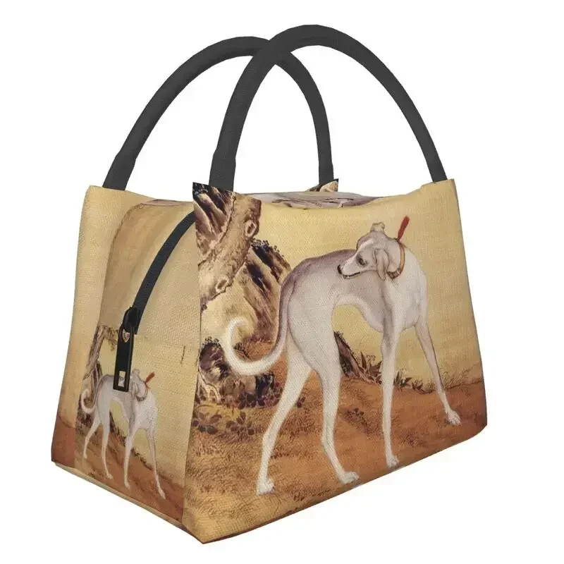 Style Painting Greyhound Dog Insulated Lunch Bag for School Office Whippet Sighthound Dog Thermal Cooler Lunch Box Women