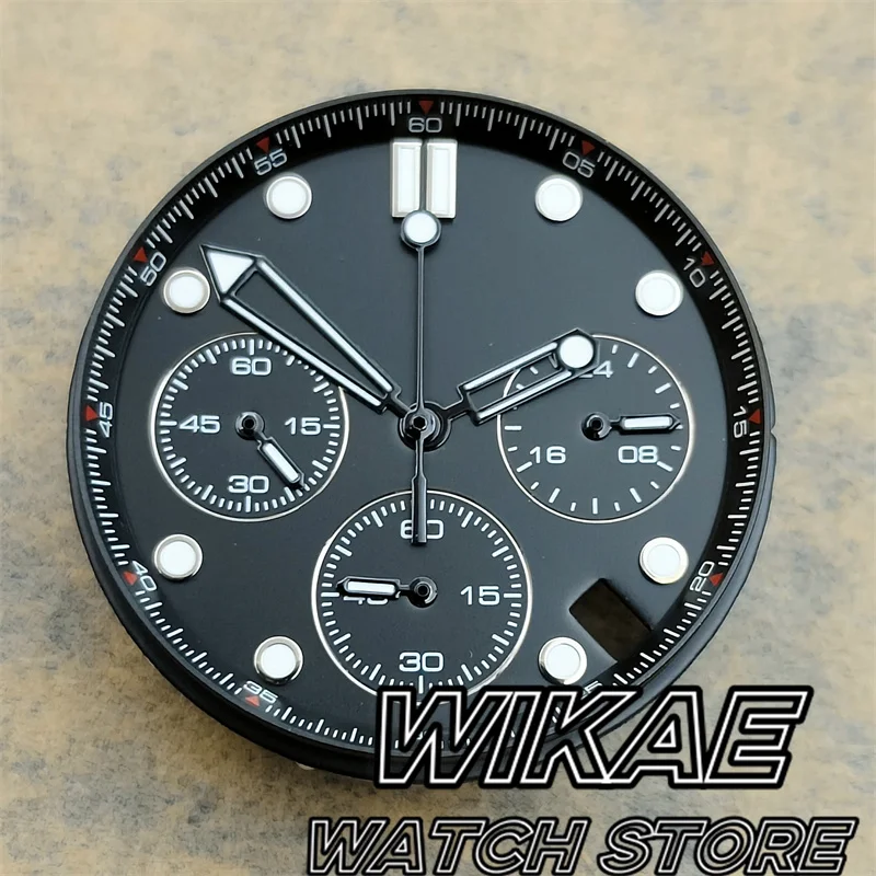 31mm Vk63 Watch Dial With Hand Sets Green Luminous 4 Hour\'s Date 6 Hour\'s Date Window For VK63 VK64 Quartz Chronograph Movement