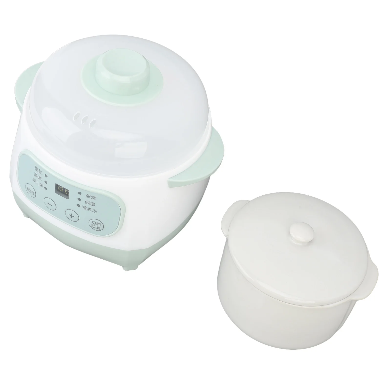 Small Slow Cooker Slow Cooker Uniform Heating Green Ceramic ABS Compact 1L Timer for Apartment