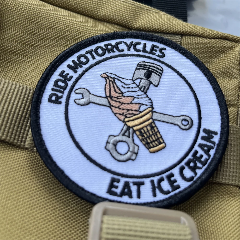 Fahrt Motorräder essen Eis gestickte Patches taktische Moral Abzeichen Rucksack Klett verschluss