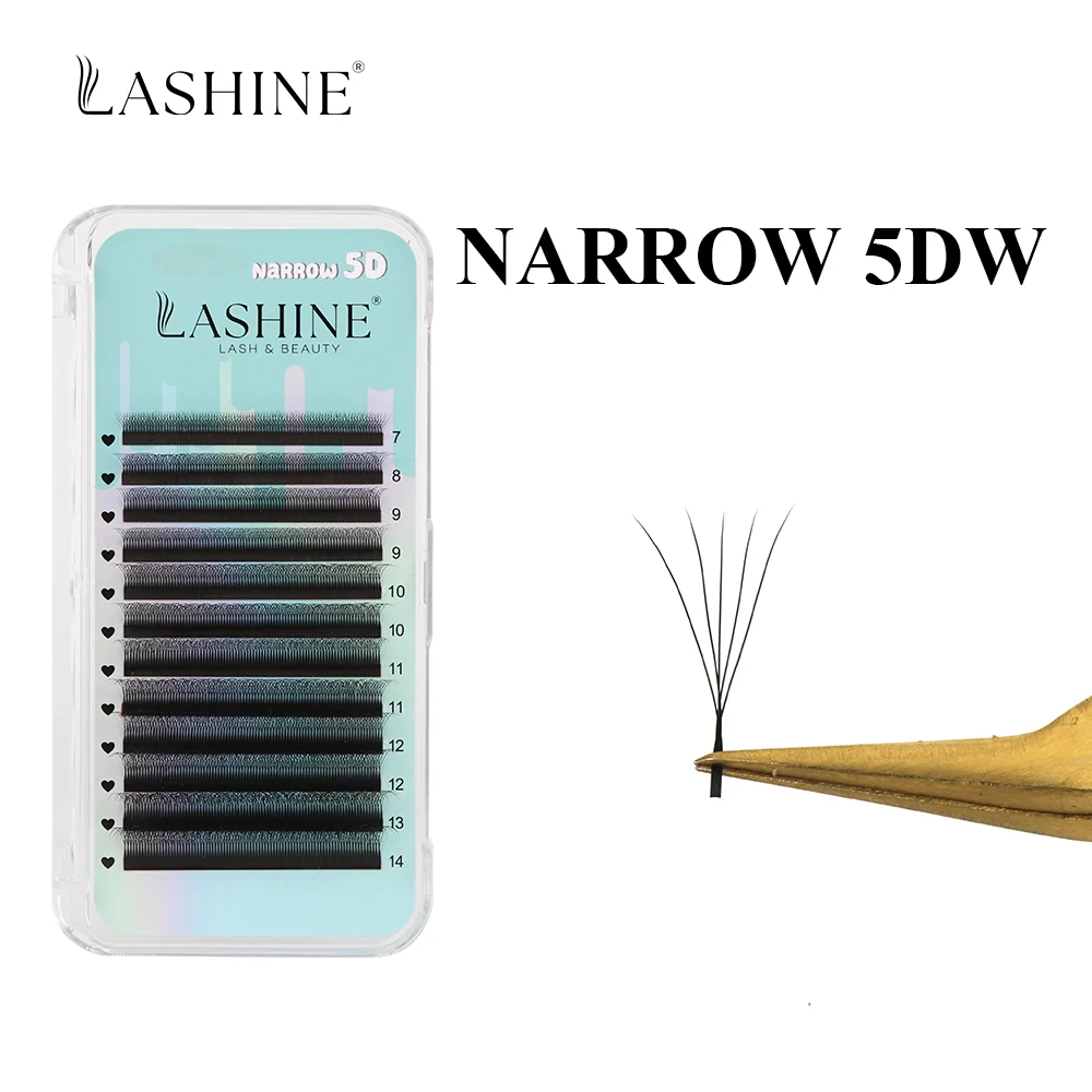 Lashine 5DW Narrow Volume Eyelash Extensions 12Rows 0.07mm C/D/M Curl MIX 7-14mm Soft Handmade Premade W Shape Fans Natural Look