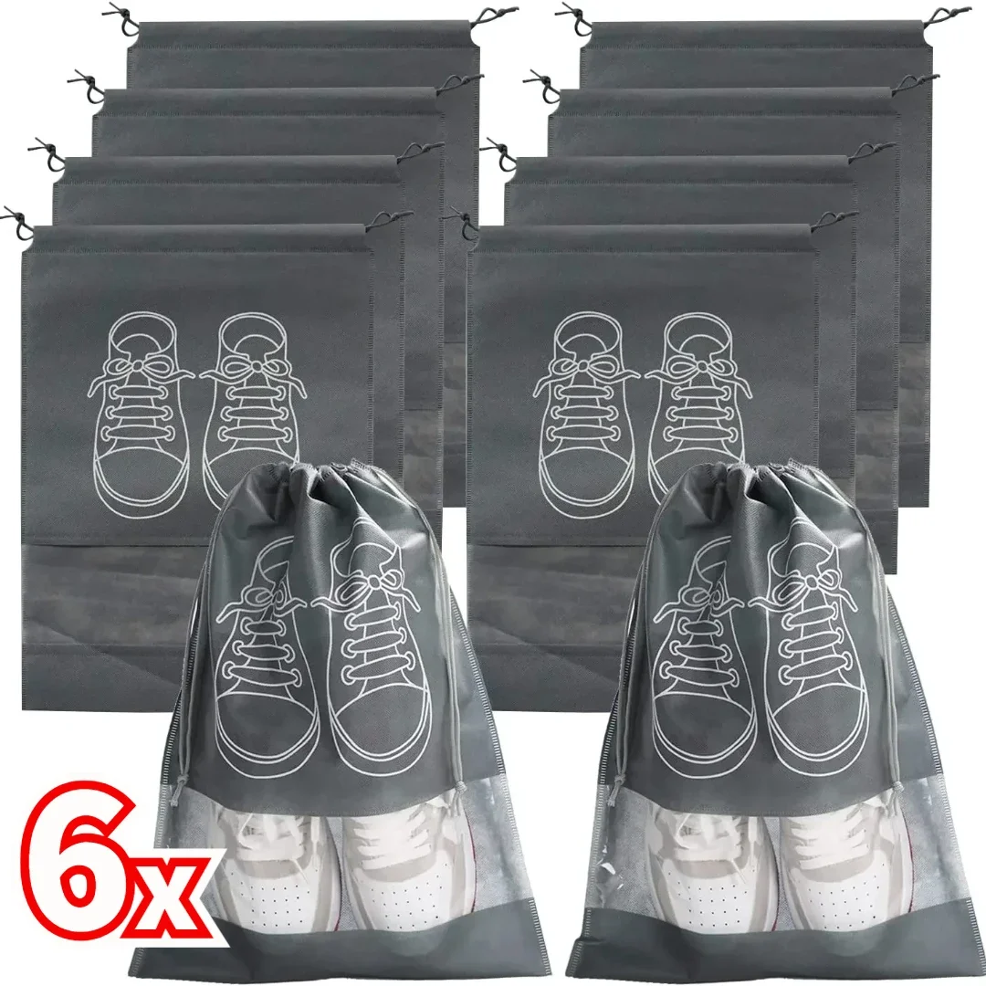 

1/6pcs Shoes Storage Organizer Bags Non-woven Travel Portable Closet Bag Waterproof Pocket Clothing Tranparent Hanging Bag