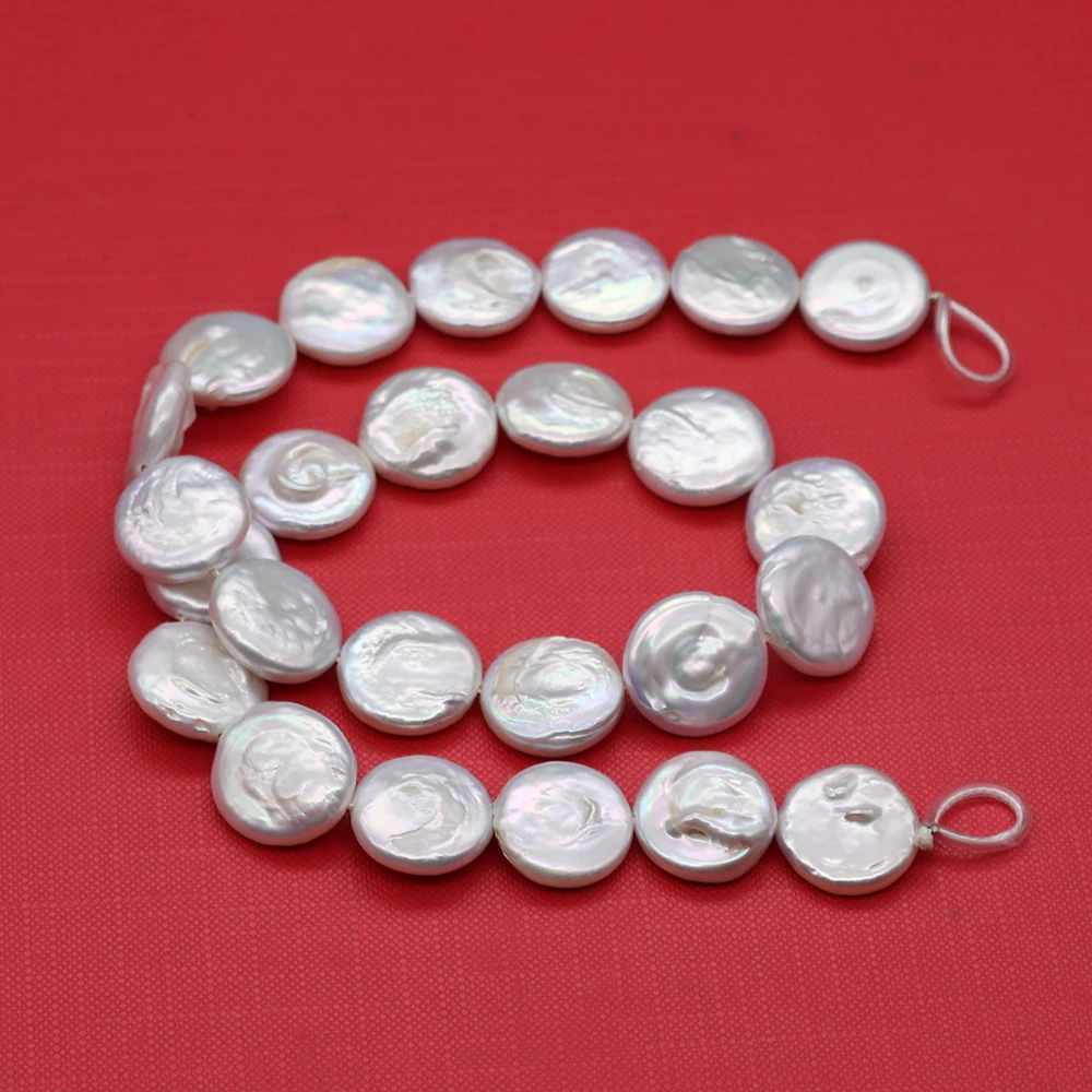 Natural Freshwater Pearl Baroque Coin Bead Flat Round Button Loose  Jewelry Making DIY Necklace Bracelet Earring Strand 15''