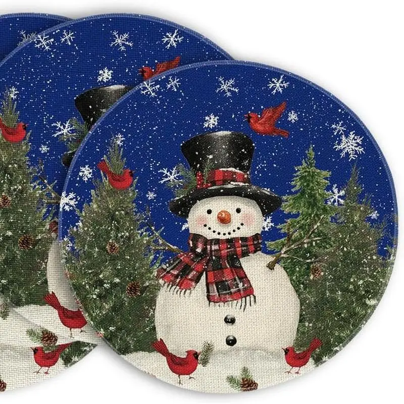Black And White Checkered Circular Christmas Placemat, Wear-Resistant Plate Mat, Home Dining Table Decoration Placemat
