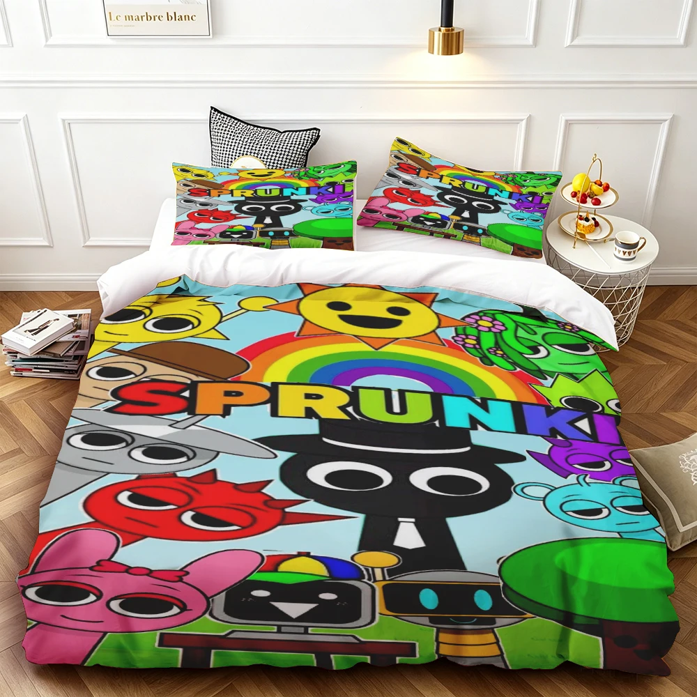 

3pcs Duvet Cover Set Sprunki Cartoon Bedding Set Comforter Cover Queen King Full Size for Bedroom Home Decor