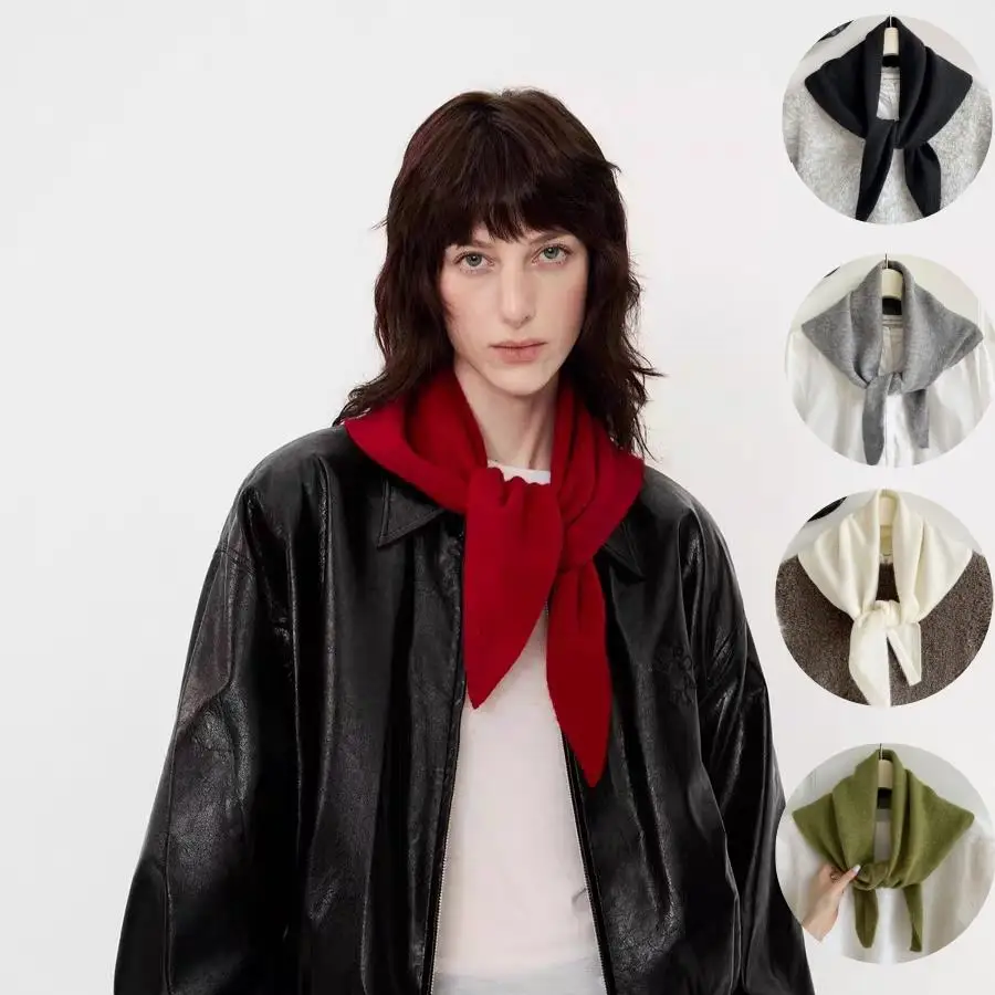 

British Style Wool Knitted Triangular Scarf For Women's Autumn Winter Warm Headscarf Versatile Soft Shawl Fashion Small Scarf