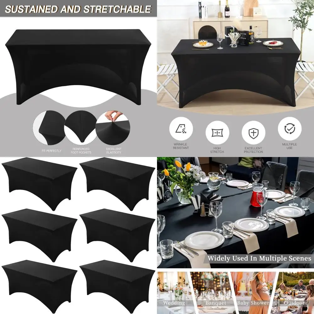 

Fitted 6FT Rectangular Spandex Table Cover, Black, 72L x 30W x 30H, for Events, Weddings, Parties