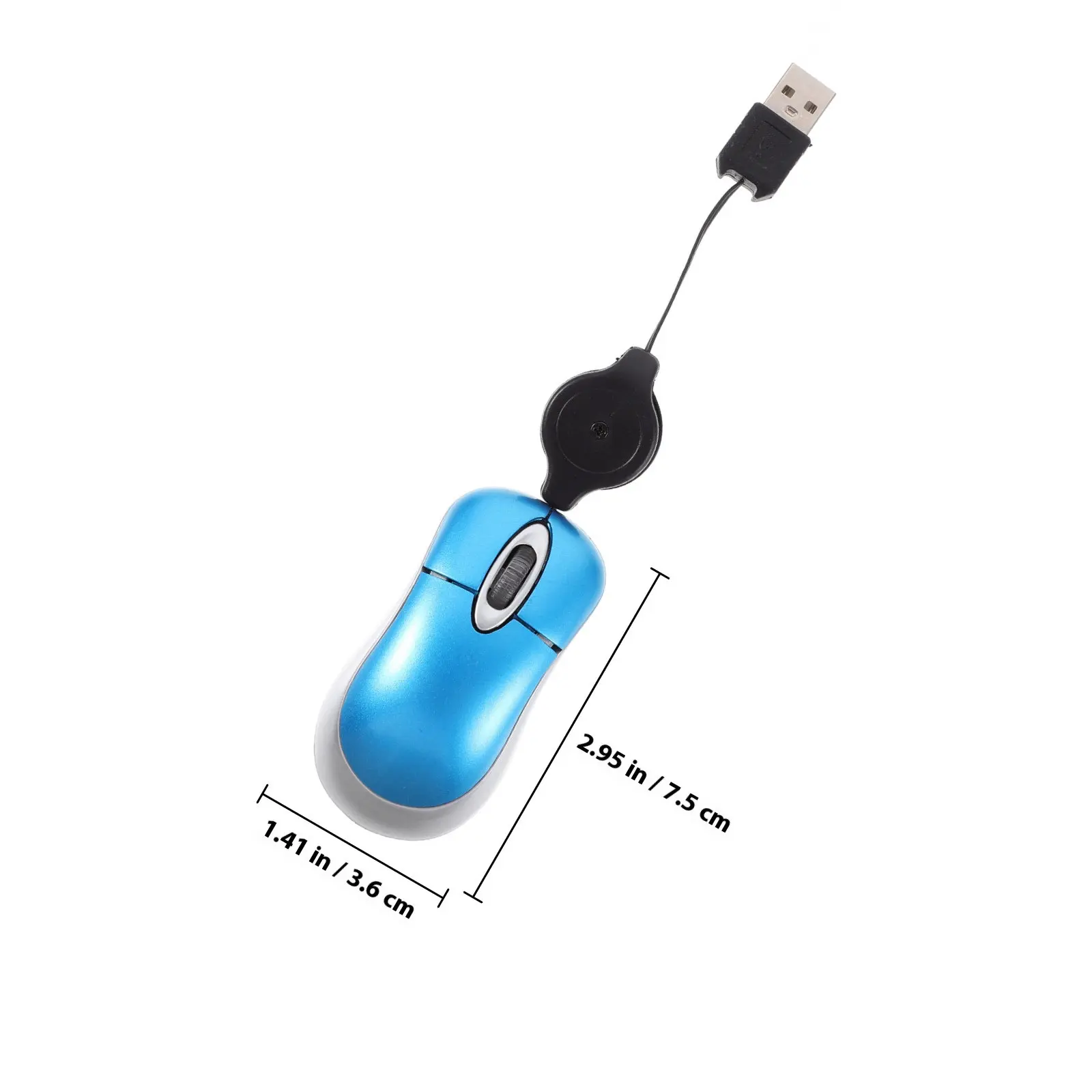 Mini Optical USB Mouse with 0.7m Retractable Cable Ergonomic Design Plug and Play Compact Travel Mouse for Notebooks