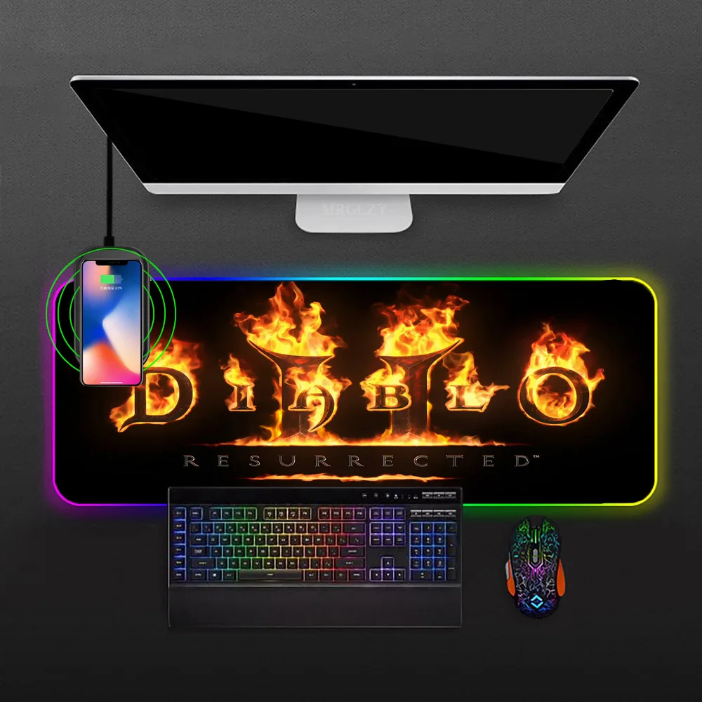 Diablo 2 Wireless Charging Mousepad Laptop Accessories Rgb Mouse Pad Lampara Led Gaming Table Mat Large Desk Armrest Game Mat