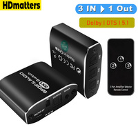 SPDIF Toslink Switch 3x1 Digital Optical Audio Switcher Splitter 1 in 3 out SPDIF Adapter Splitter with Toslink Support DTS AC3