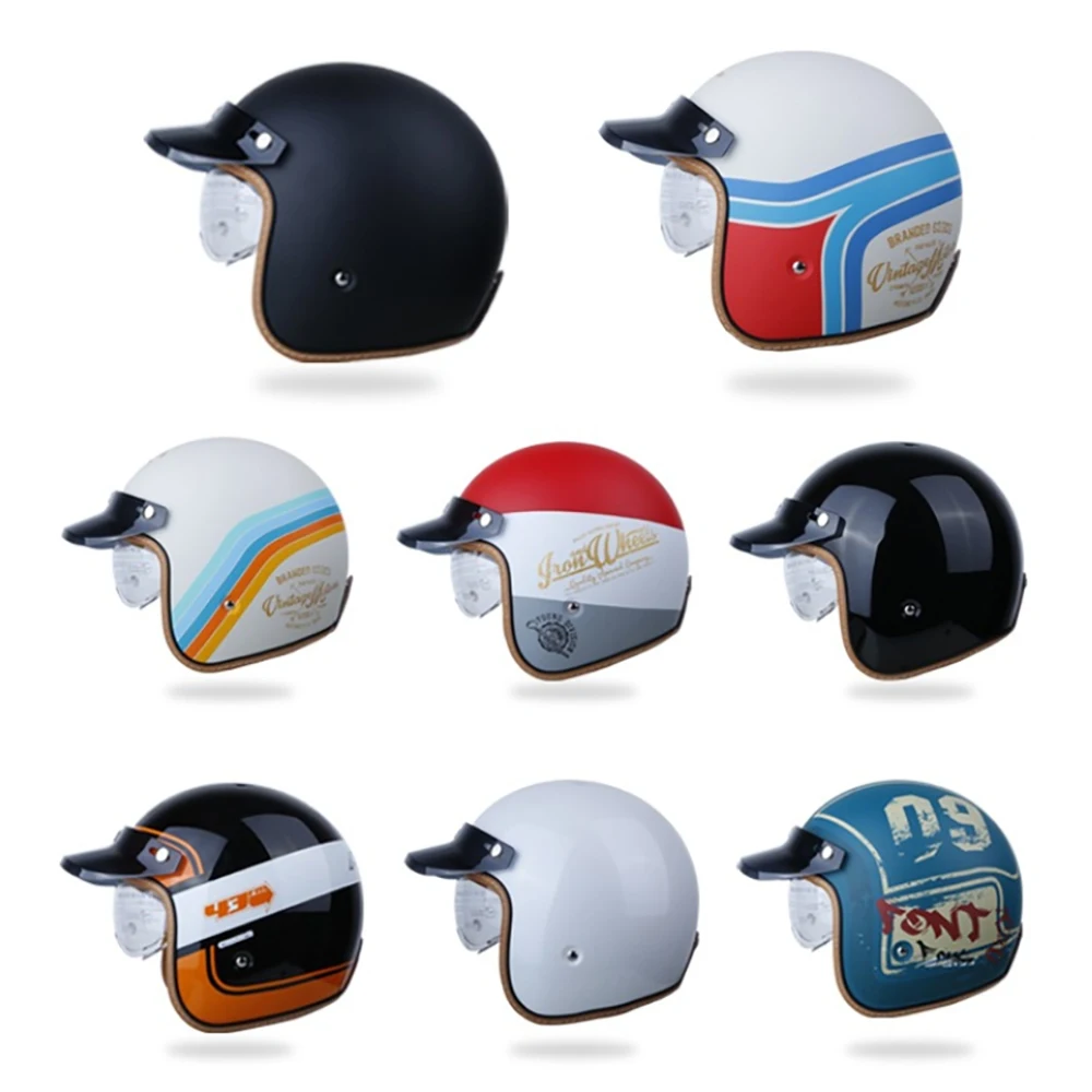 Motorcycle Vintage Helmet 3/4 Open Face Helmets Men Retro Helmet DOT Certification Casco Moto Helmet Half Face Riding Summer