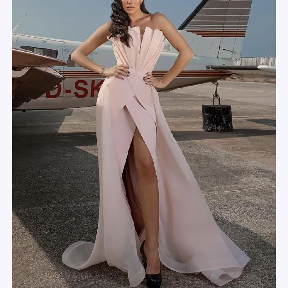 

New Arrival Prom Dresses Sleeveless Strapless A Line Side Slit Pleats Party Dress For Special Occasion Cocktail Gown Fashion
