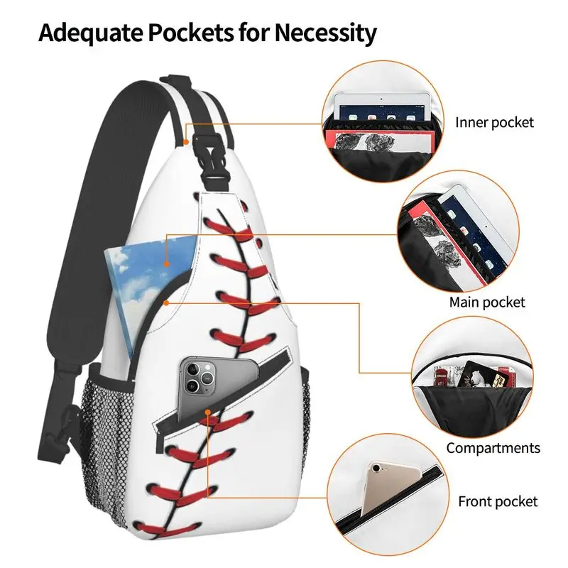 Softball Baseball Lace Sling Chest Bag for Men, btInitiated Crossbody Backpack, Travel, Hiking Daypack