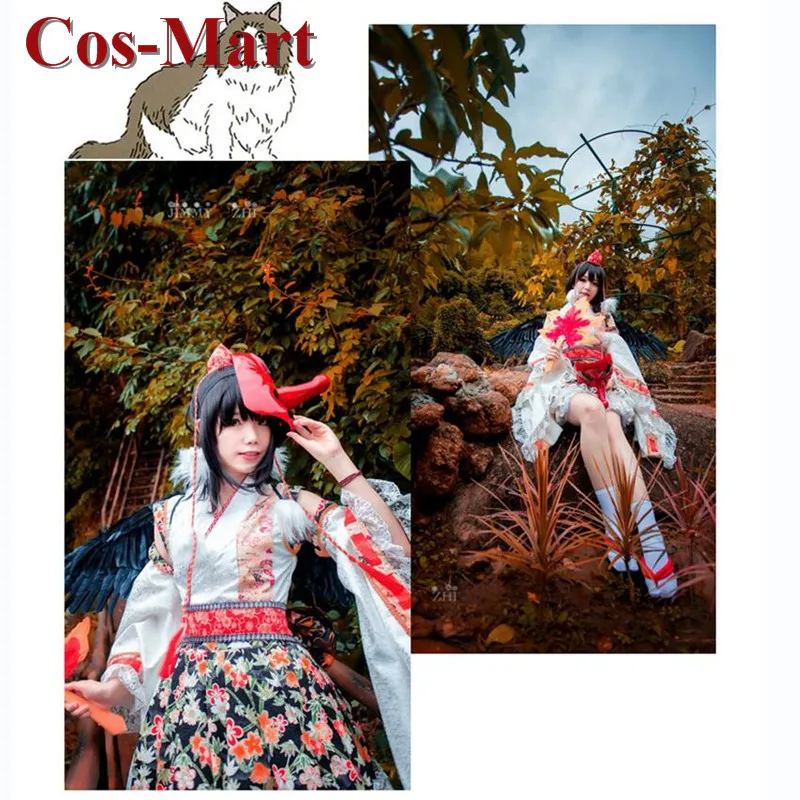 Cos-Mart Game Touhou Project Syameimaru Aya Cosplay Costume Cute Printed Kimono Suit Female Role Play Clothing Custom-Make