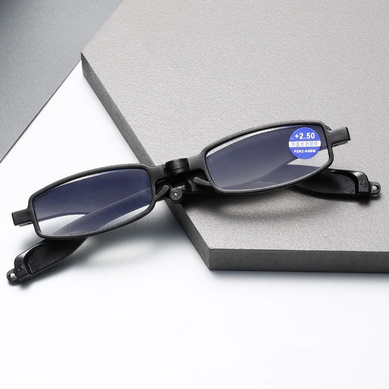 نظارات قراءة قابلة للطي للرجال ، نظارات شفافة سوداء عالية الدقة ، حافظة جلدية
