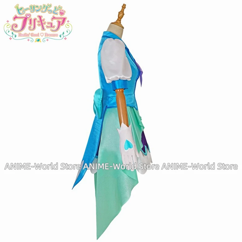 Healin' Good Aole Cure Sawaizumi Chiyu/Cure Fontaine Cosplay Costume, Carnaval Costume, Halloween Perruque, Taille Personnalisée