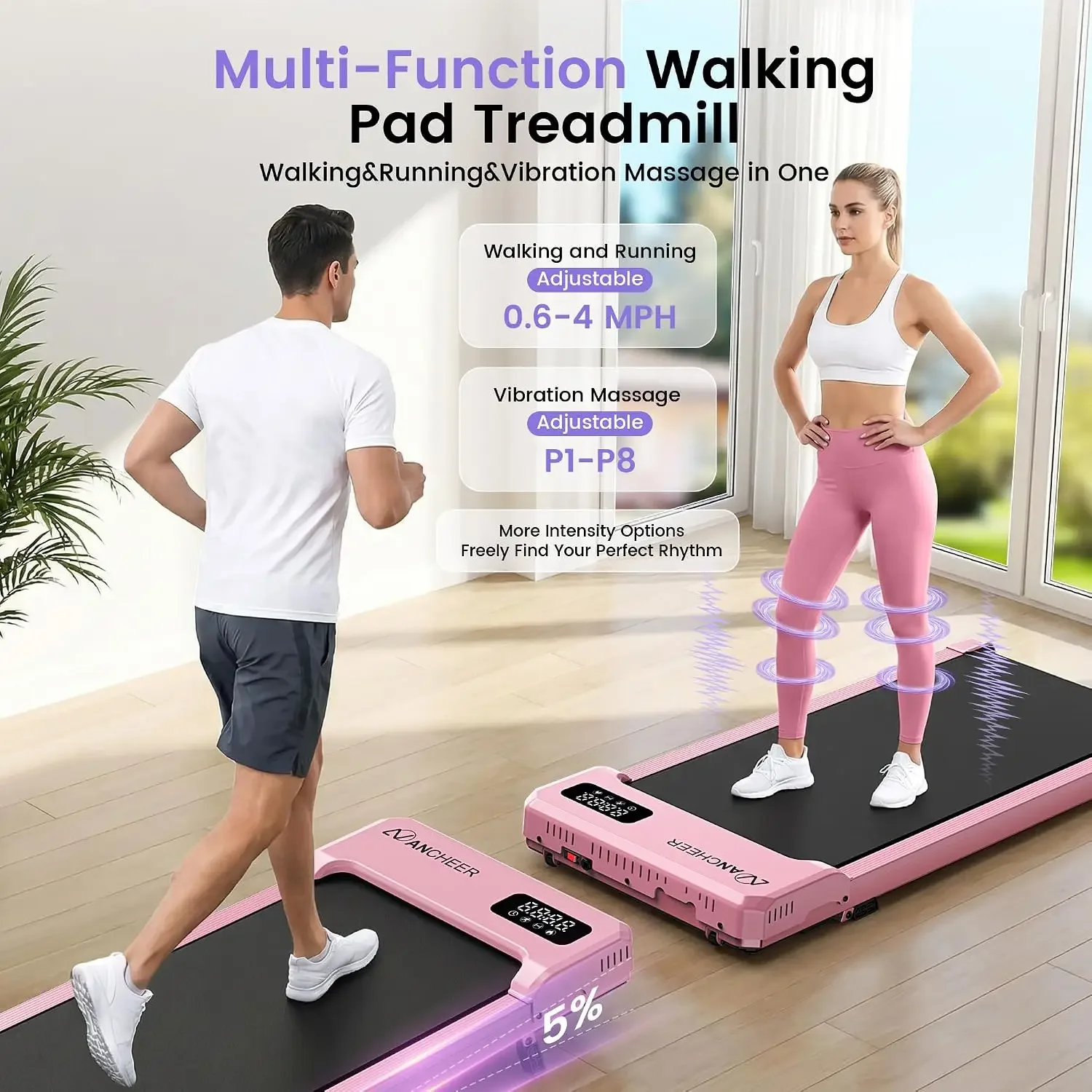 Small Walking Pad with Incline - Under Desk Treadmill with Vibration Plate | 2.5HP Portable Treadmills for Home Small Spaces, Of