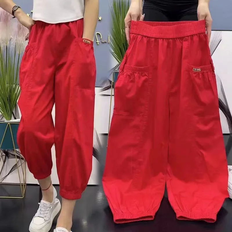 韓国ファッションハイウエストパンツ女性 2025 春の新作薄い無地カーゴパンツ女性ルースハーラン女性服