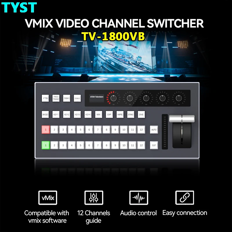 TYST VMix Video Switcher Control Panel TV-1800VB 12 Channels HDMI-Compatibled Video Record Switchboard for Broadcast Live Stream