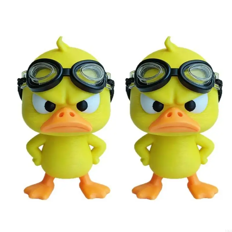 Decorative Angry Duck Figurines, 2-Piece 3D-Printed Plastic Set with Swimming Goggles and Expressive Poses for Desk, Shelf, Y5GB