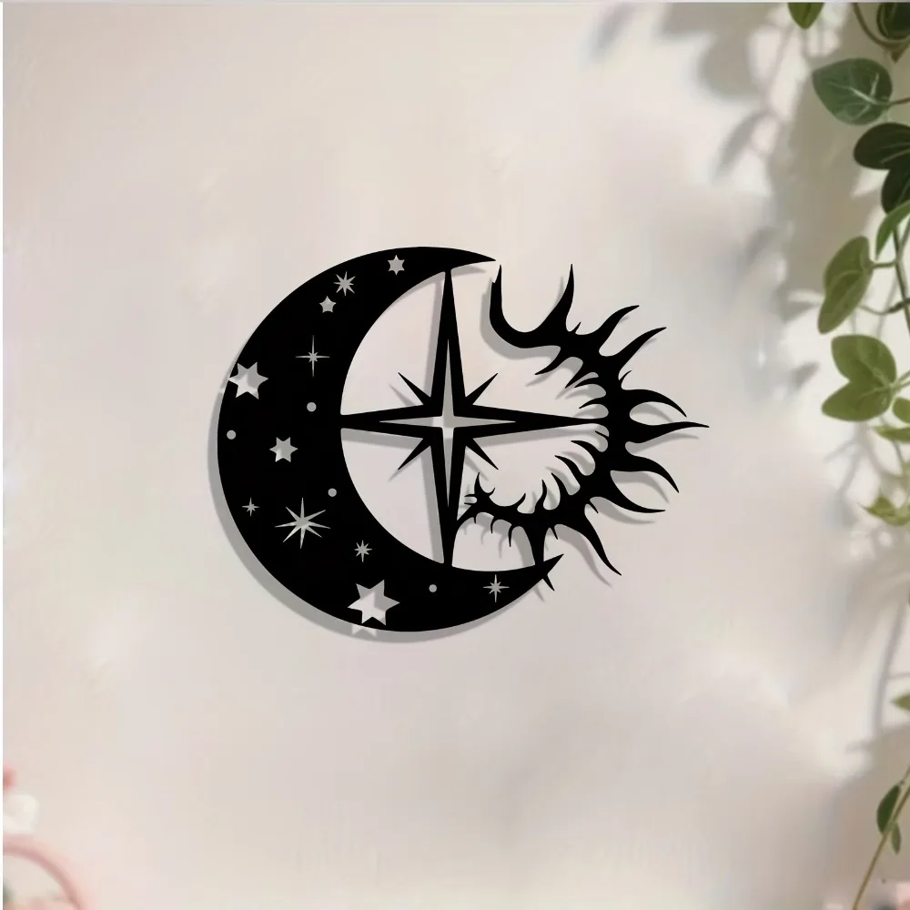 CIFBUY Wrought Iron Metal Wall Art Sun Moon Star Weather Resistant Celestial Sculpture For Patio Garden Fence Hanging Gift