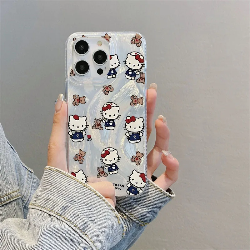 

Cute Cartoon Hello Kitty Phone Case For iPhone 16 Pro Max For iPhone 15 14 12 13 11 Pro Max 15 16 Pro XR XS X 7 8 Plus Y2K Cover