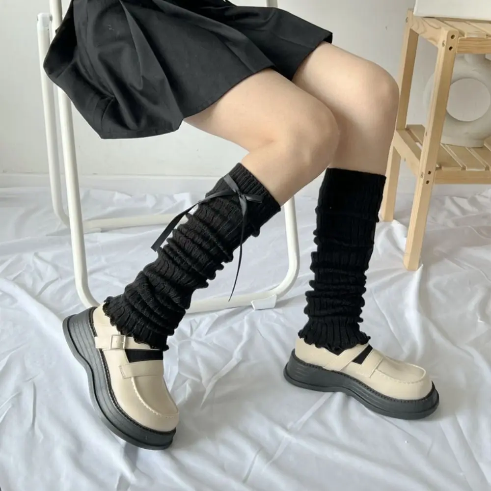 

Punk Japanese Style Bow Leg Warmers Ruffles Harajuku Leg Socks Lolitas Leg Socks Knitted Leg Cover Girls