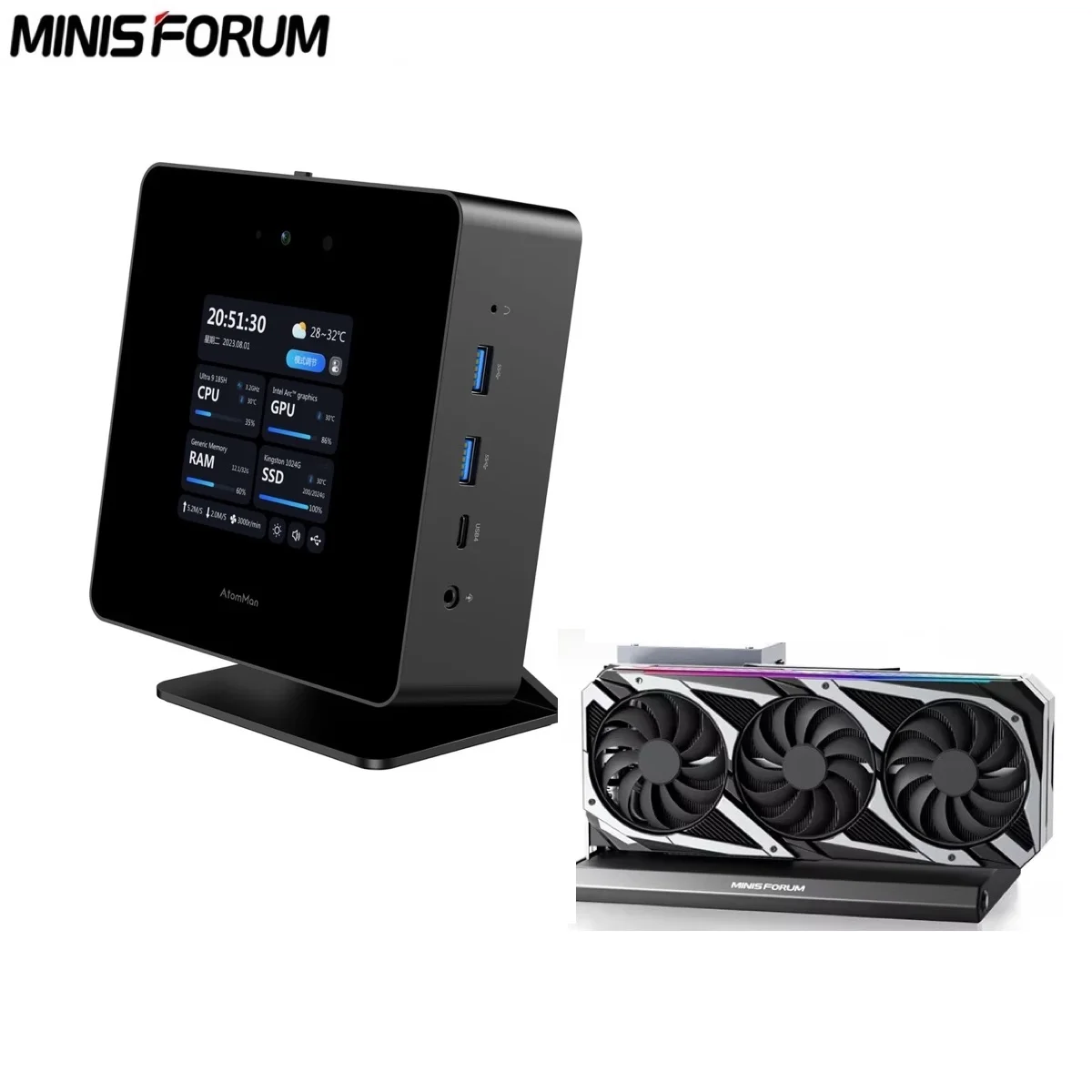 

AtomMan Gaming Mini PC X7 Ti Intel Ultra 9-185H 2*USB4 2*5G RJ45 Camera Oculink 4" Touch Screen Windows11 WiFi7 Gaming Mini PC