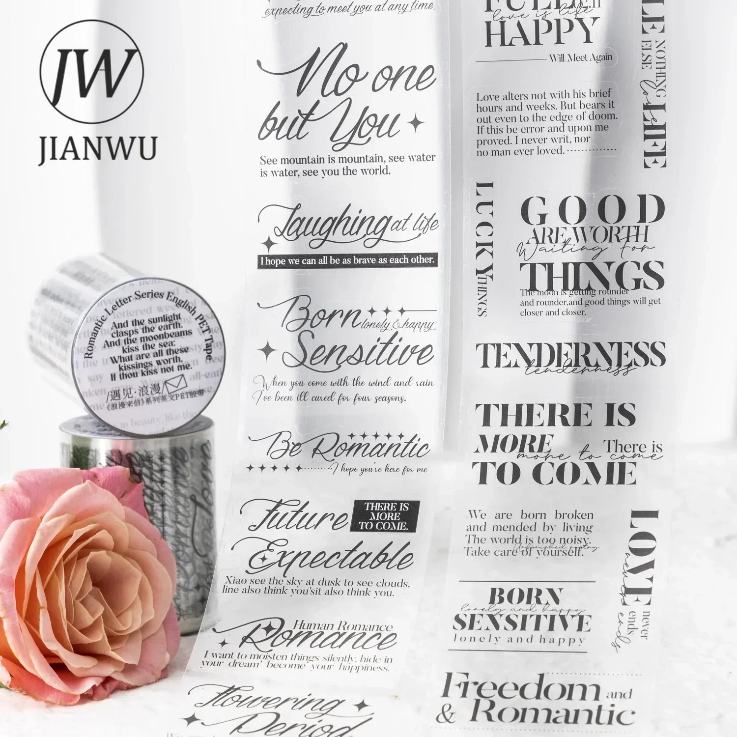 JIANWU 60mm*200cm Romantic Letter Series Vintage English Text Material Collage PET Tape Creative DIY Journal Stationery