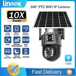 Linook V380 Solar 8MP 10x Zoom, CCTV, 4G, SIM card camera, wireless WIFI solar cell, outdoor waterproof, 360 pan tilt IP camera