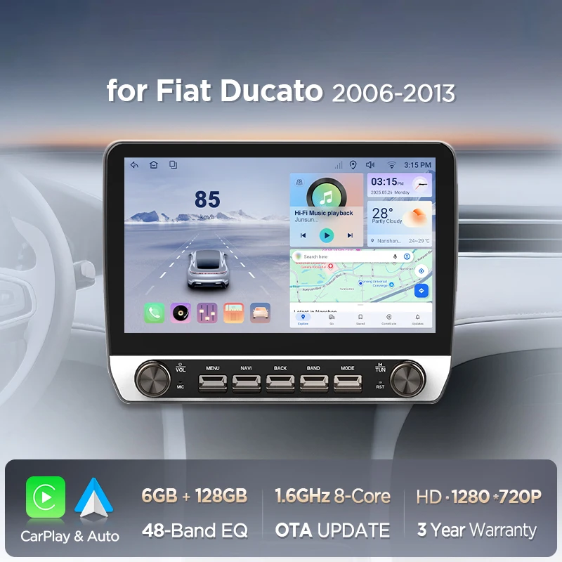 Autoradio 10,1" pour Fiat Ducat, Peugeot Boxer, Citroën Jumper 2006-2013, CarPlay sans fil, Android Auto, unité principale, écran tactile IPS avec boutons physiques, DSP, navigation GPS, RDS, BT, SWC, Plug and Play, lecteur multimédia 2DIN avec deux molettes physiques