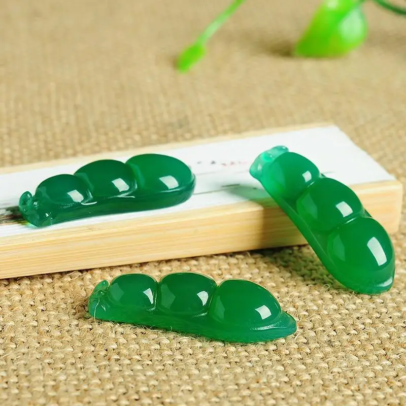 Jade Fate FamilyDIYHandmade Jewelry Natural Green Chalcedony Four Seasons Bean Loose Pieces Uninlaid Naked Stone Original Access