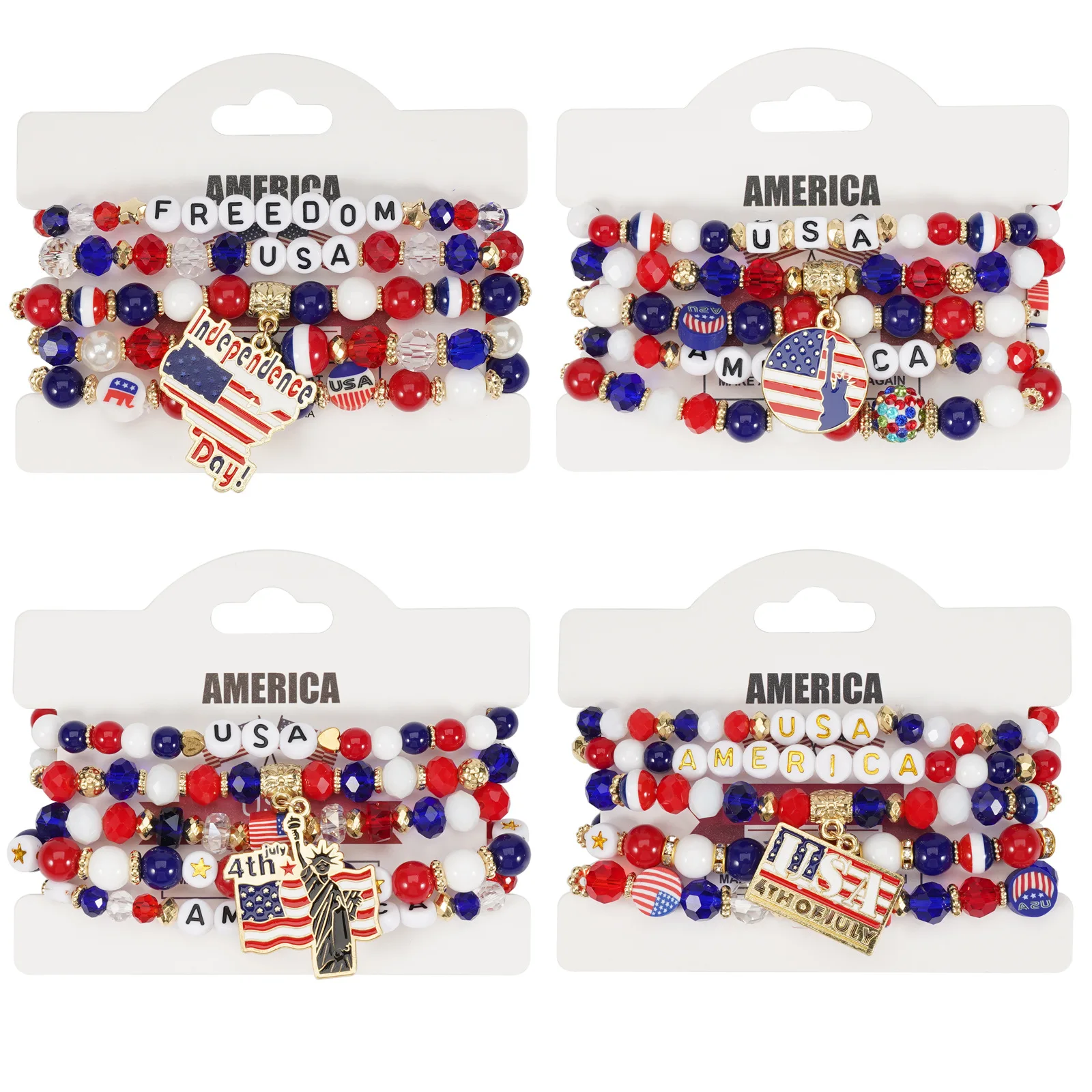 USA Flag Independence Day Bracelet for Men/Women – Red White Blue Beaded Wristband for Holiday Party, Vacation, 4th of July