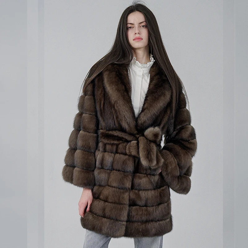 Ftangaiur Winter Import Russian Sable Fur Coat Turn-Down Collar Unique Private Customization Medium Natural Real Sable Fur Coats