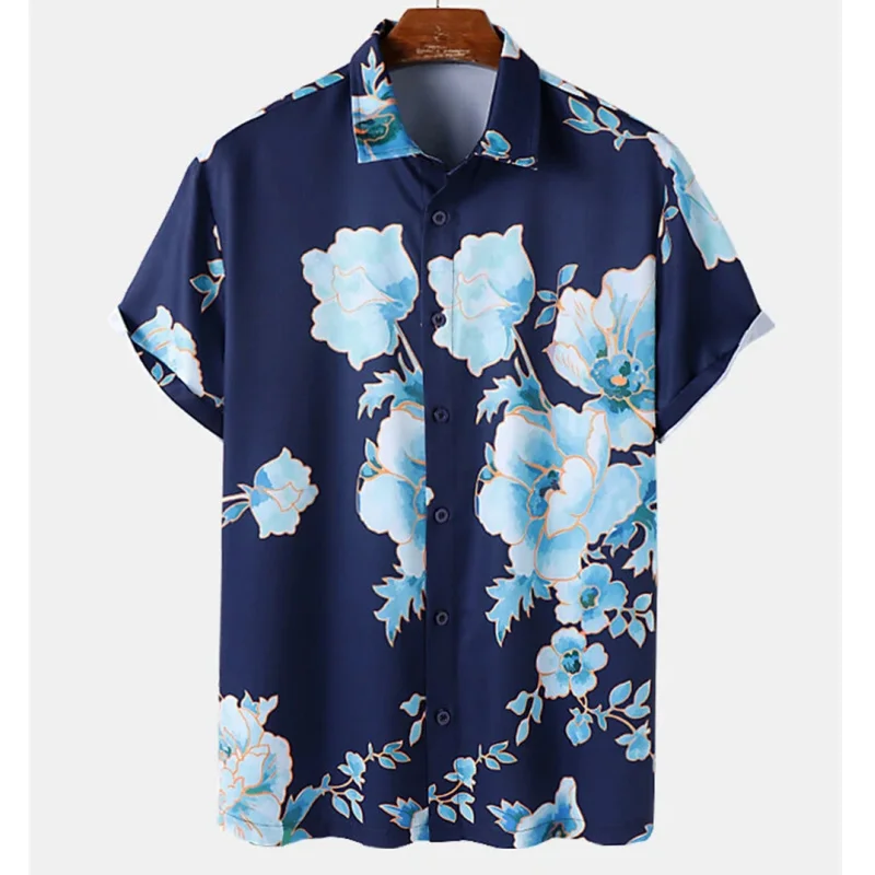 3D Printed Flower Leaf Hawaiian Shirts For Men Plants Patterns Blouse Summer Short Sleeves Tops Loose Aloha Shirts Streetwear