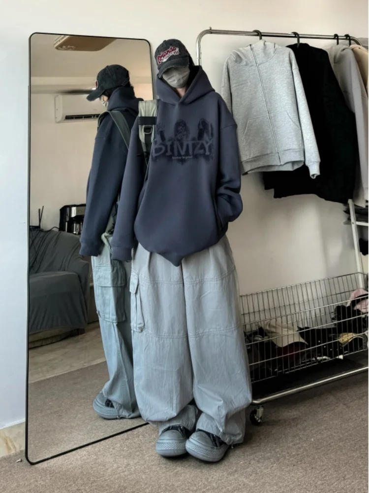 

Мужская толстовка-худи Heavyweight: весенне-осенняя, в американском ретро-стиле, уличная мода, INS, суперпопулярная, для пар, повседневная одежда