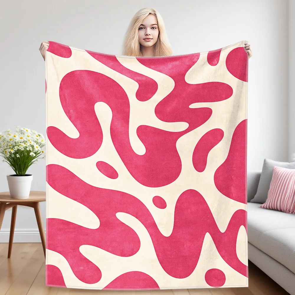 Cream Pink Blob Swirl  Flannel Blanket, Ultra-Fine Fiber, All Season Luxurious Fluffy Blanket Suitable For Beds Or Sofas