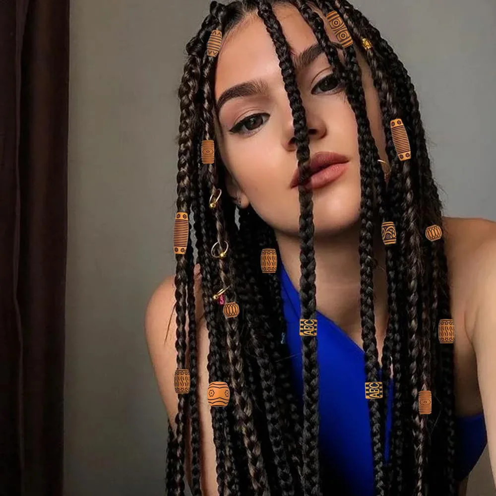 50 قطعة/الحقيبة شعر مستعار أفريقي Dreadlock الخرز الخشبي-خمر العصرية ثقب كبير تجديل الخرز مع أنماط منحوتة