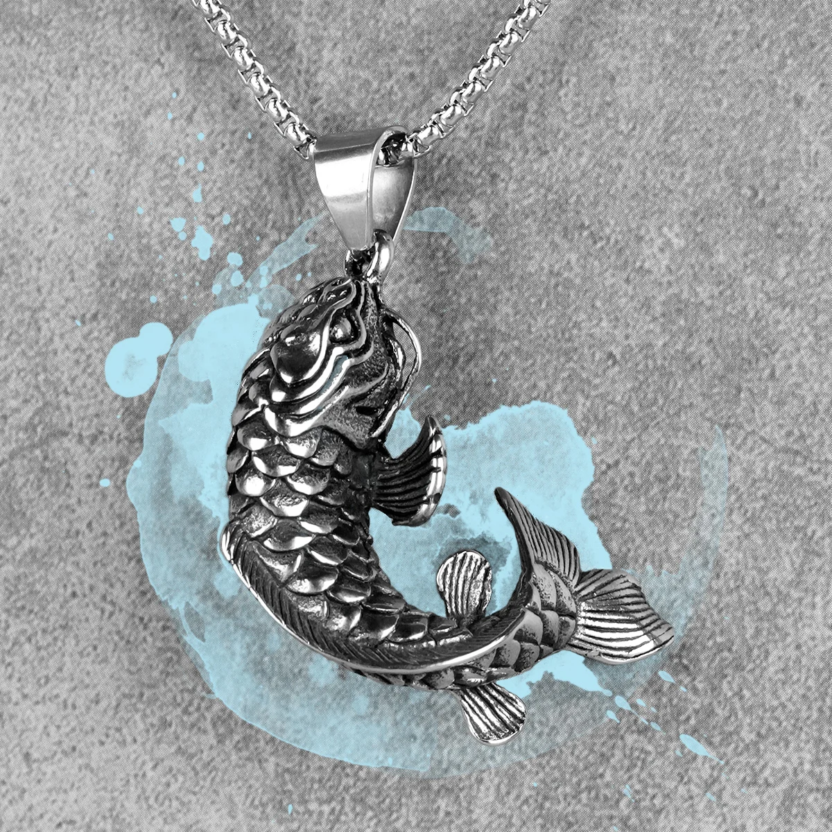 Koi Fish Animal męskie długie naszyjniki łańcuszek z wisiorkiem Punk Hip Hop dla chłopca mężczyzna biżuteria ze stali nierdzewnej kreatywność prezent hurtownia