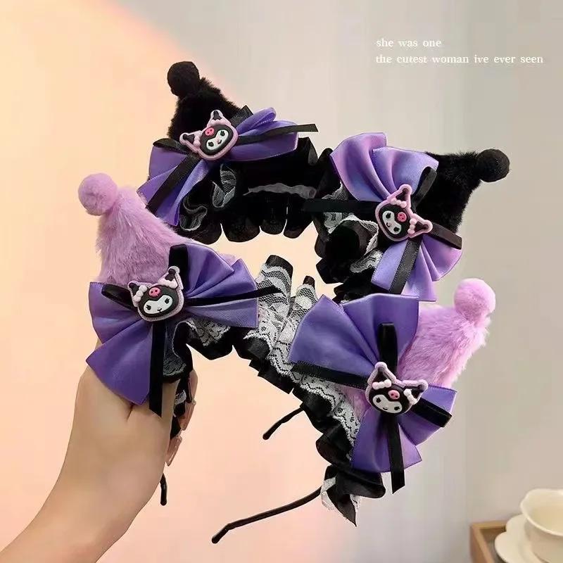 Miniso Children Sanrio Kuromi Hairband Lolita Bow Headdress Cute Princess Dress with Performance Accessories Cute.