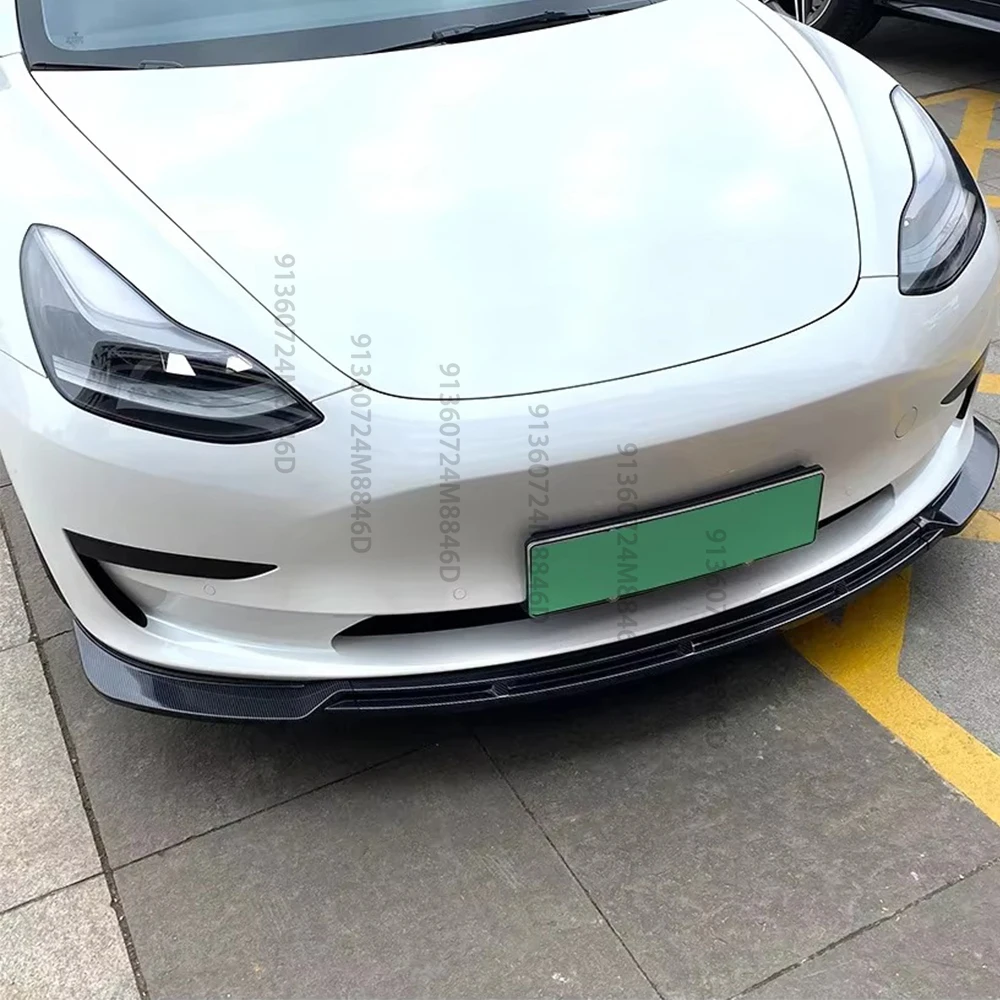

For Tesla Model 3 2017 2018 2019 2020 2021 2022 Front Lip Spoiler Gloss Black PP Plastic Bumper Lip Guard Protection Kit