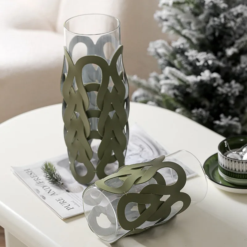 Knitted Leather Hollow Glass Vase, Straight Tube Glass Vase