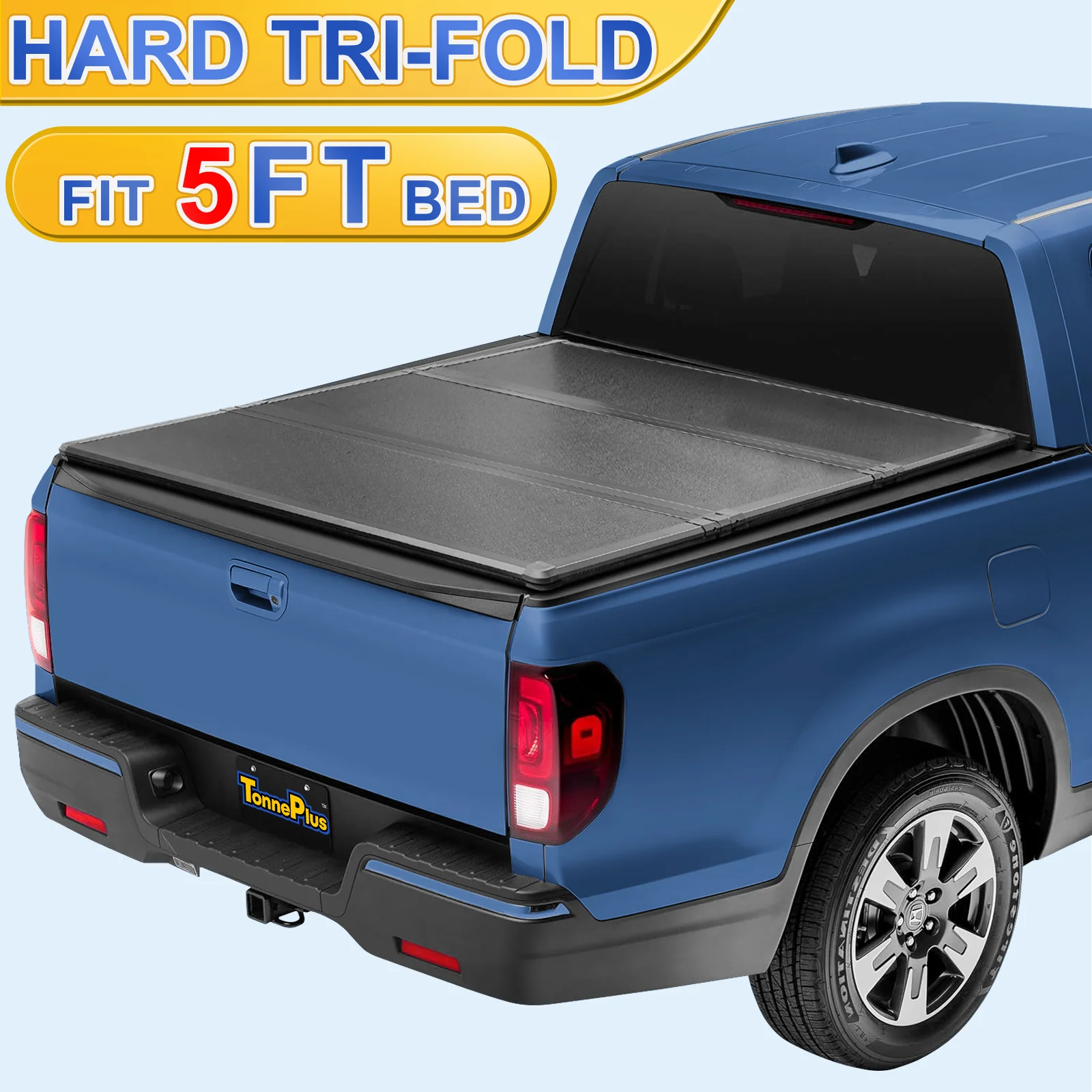 

TonnePlus FRP Hard Tri-Fold Bed Tonneau Cover Truck Bed Covers for 2017-2024 Honda Ridgeline 5ft Pickup Fleetside/Styleside Bed