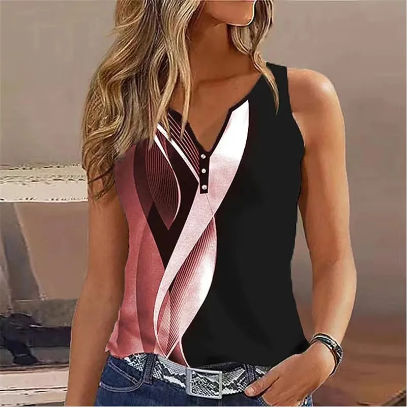 Women's Base irt Tank Top V-ne Print Svel Large Size Slimming Top Street Sle Summer Faion Casual Loose Fit