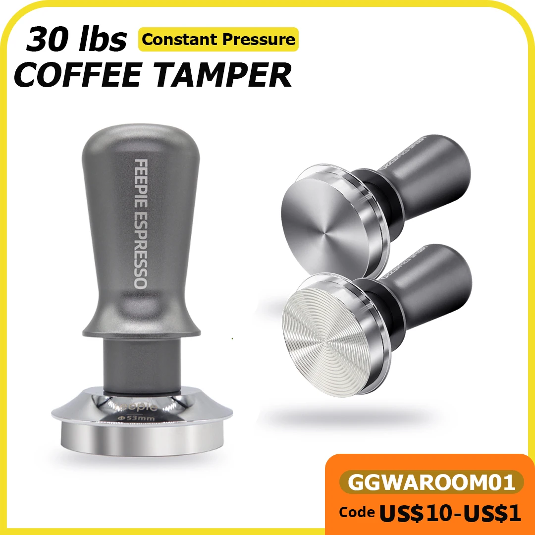 

Constant Pressure Coffee Tamper Espresso Distributor Stainless Steel 30lbs Force Powder Press Thread Base Hammer for 51/53/58mm