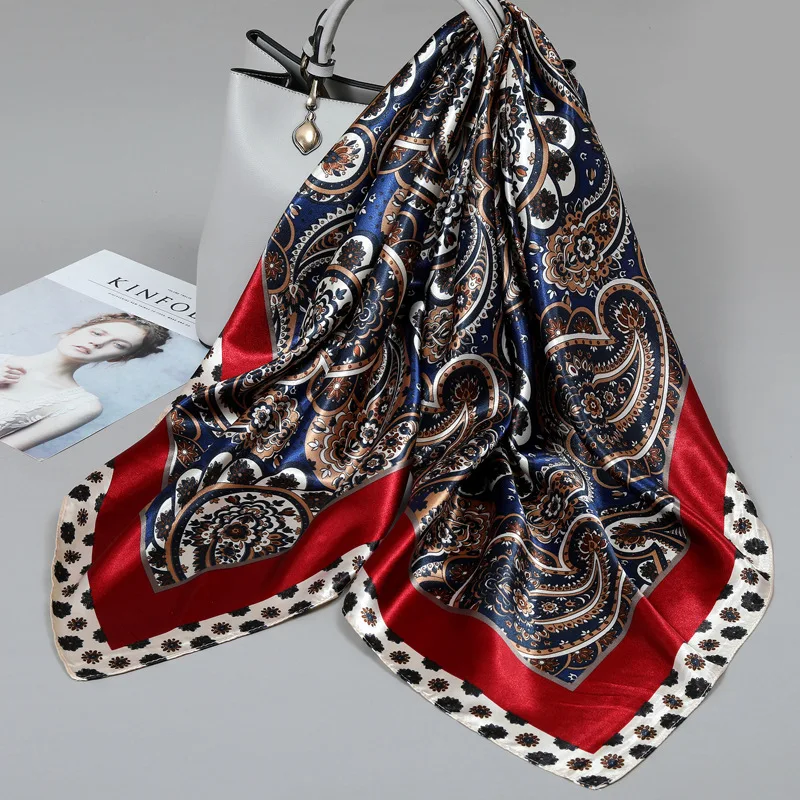 

Большой квадратный шелковый платок 90х90 см для женщин, новинка 2025 года, весенне-летний, элитный, в корейском стиле, универсальный тонкий шарф-шаль