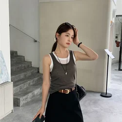 CASUMANL Brand Fake Two Pieces Tanks Females 2024 Summer New Solid Color Sweet Basics Tops Women Casual Cheap Womans Clothes