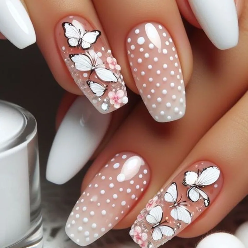 24 Piezas Uñas Postizas Francesas Simples con Diseño de Rayas y Corazones, Cuadradas Cortas, Acrílicas de Cobertura Total 4
