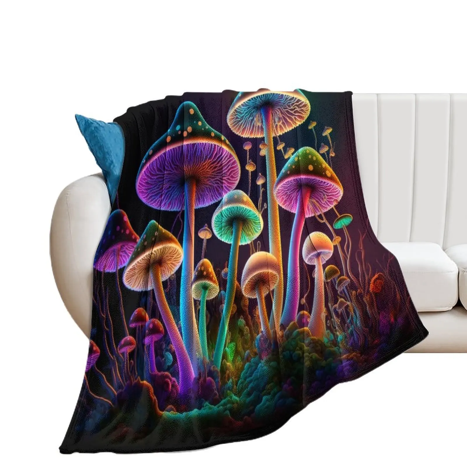 

Glowing Psychedelic Mushrooms Throw Blanket Summer Quilt bed plaid Furrys Blankets