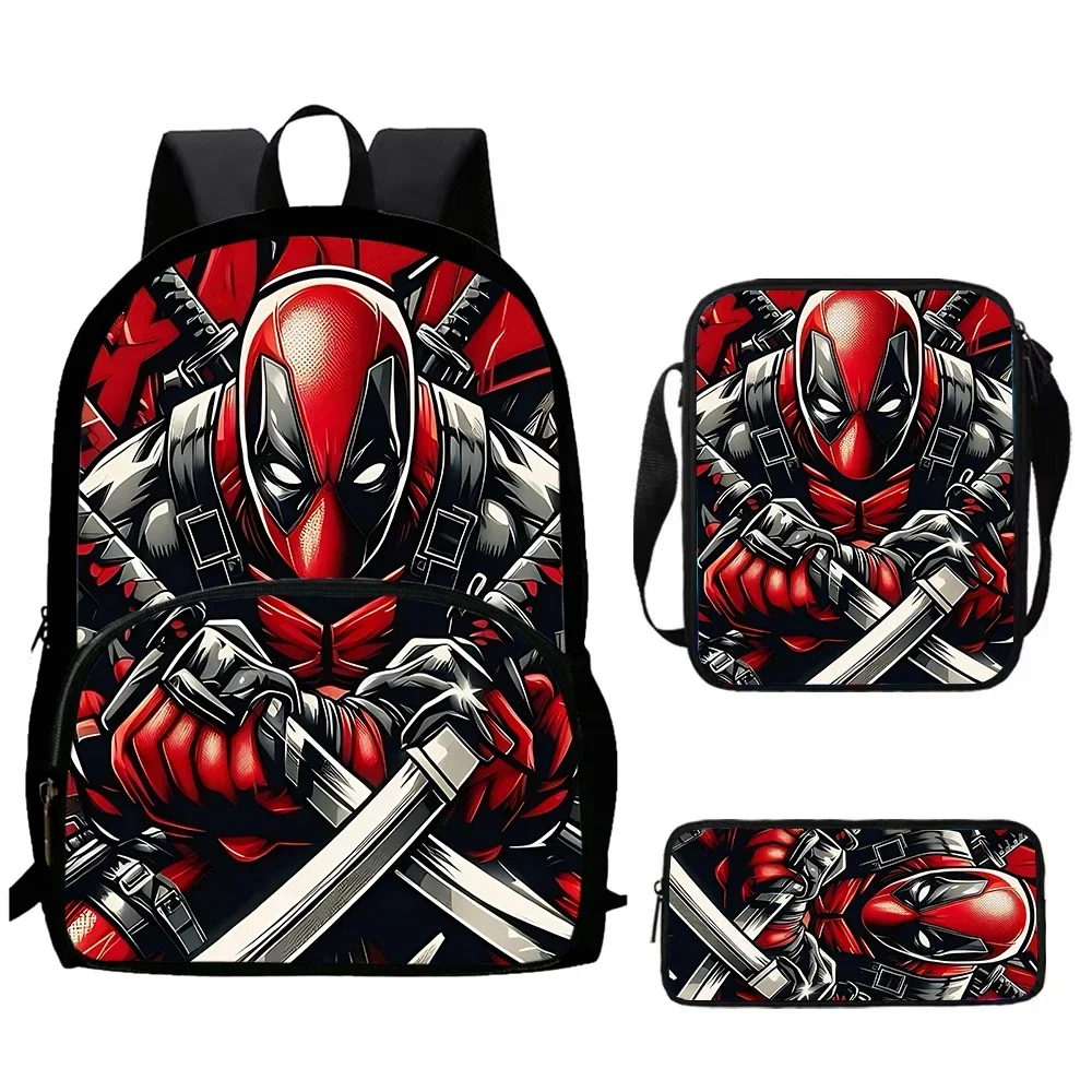 Movie Cartoon Deadpools School Backpack with Shoulder Bags,Pencil Bags for 4-8 Years Old Kids School Bags for Boys Girls